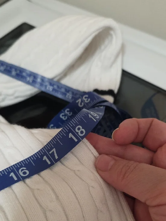 Classic White Cable-Knit Cardigan with Black Trim - Chaps Petite - Picture 8 of 8